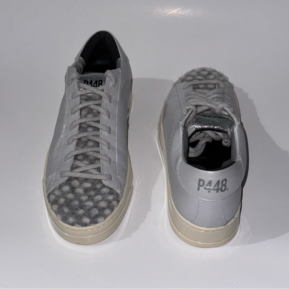 P448 Sneakers Jack Leather Shoes Grey Silver John Italy Women’s Size 8 38 $298